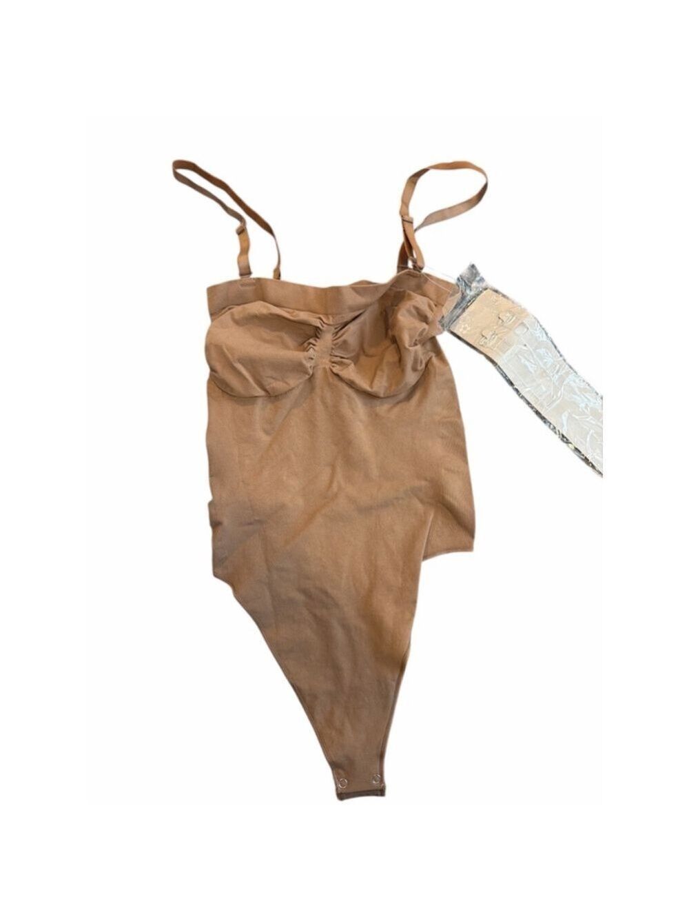 Nude Seamless Shaping Bodysuit Thong - L/XL - Includes Clear Straps